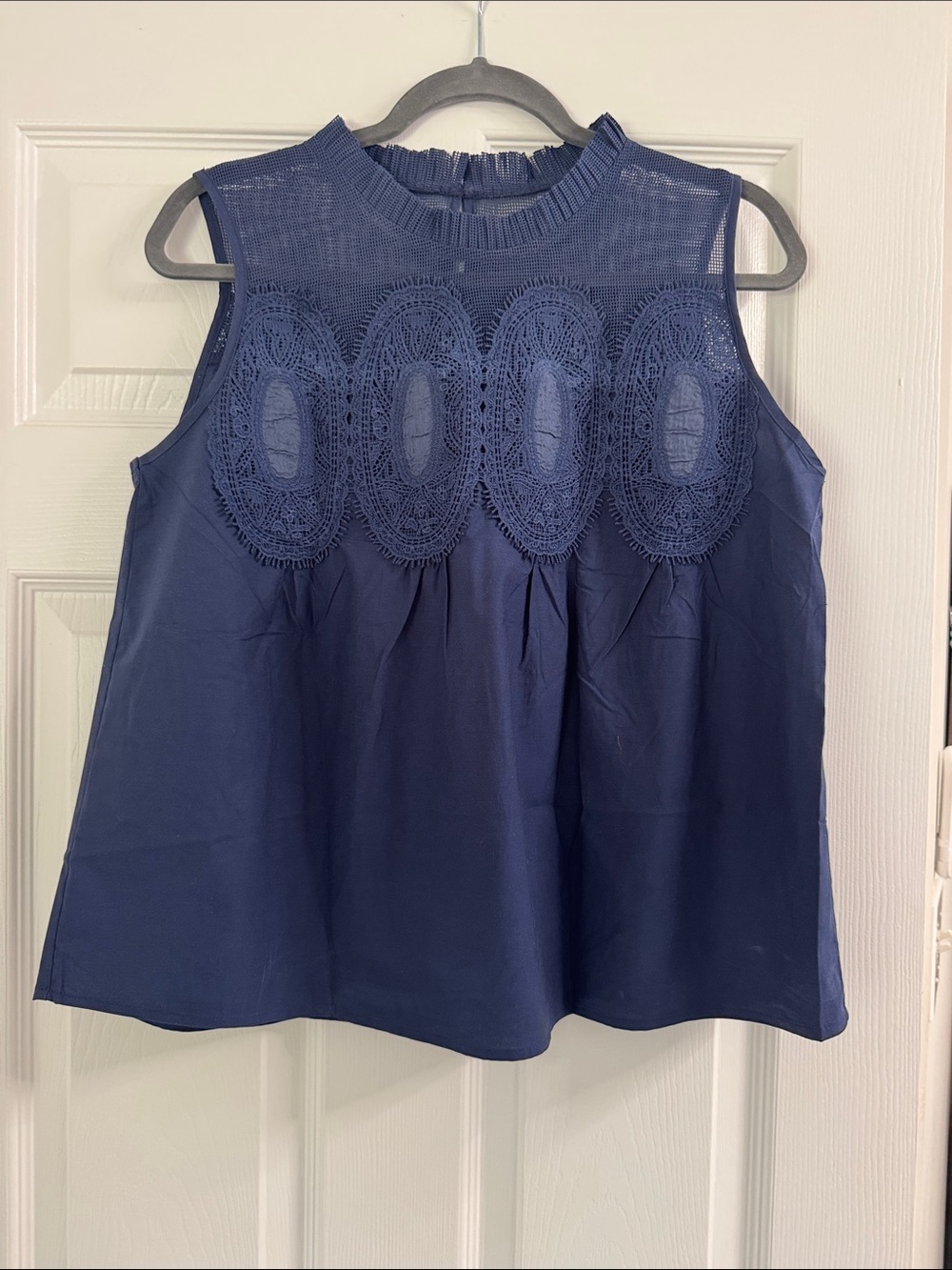 Amazon Navy Sleeveless Crochet Yoke Camisole